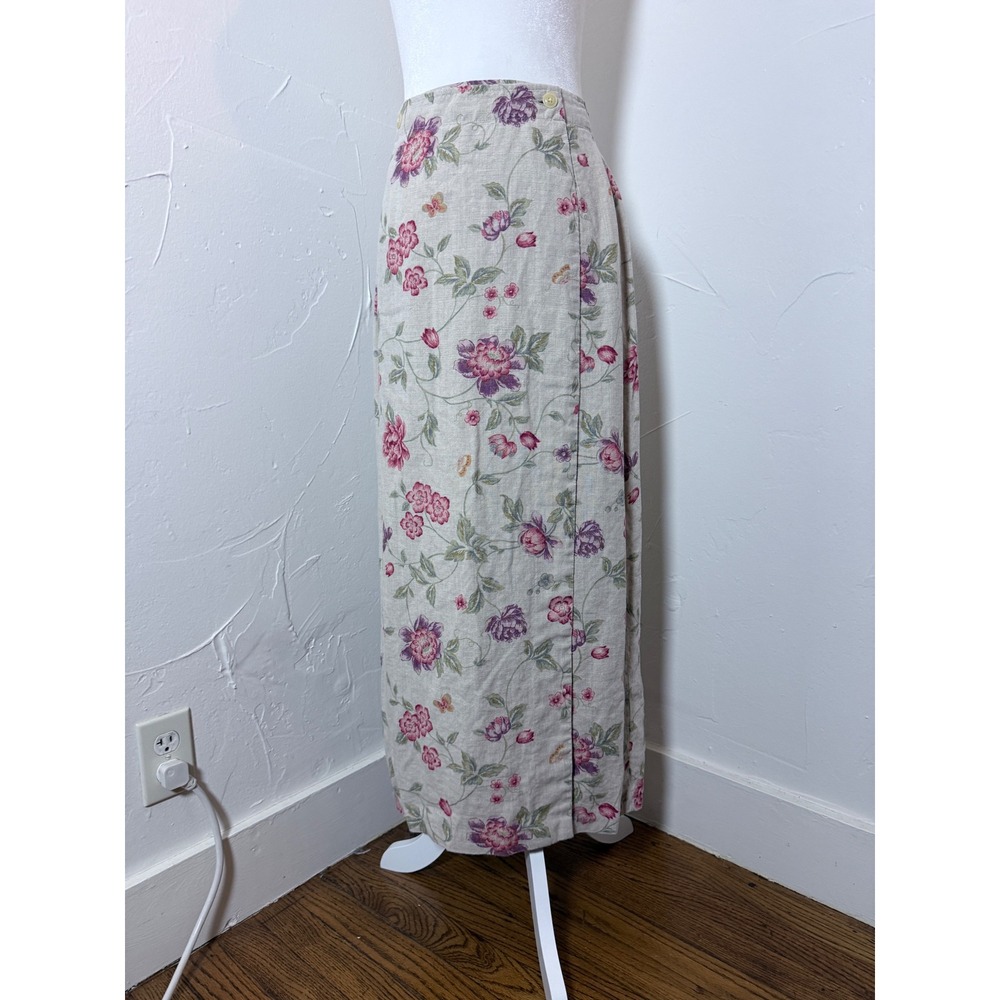 Eddie Bauer 100% Linen Floral Maxi Skirt Size 10 Cottagecore
